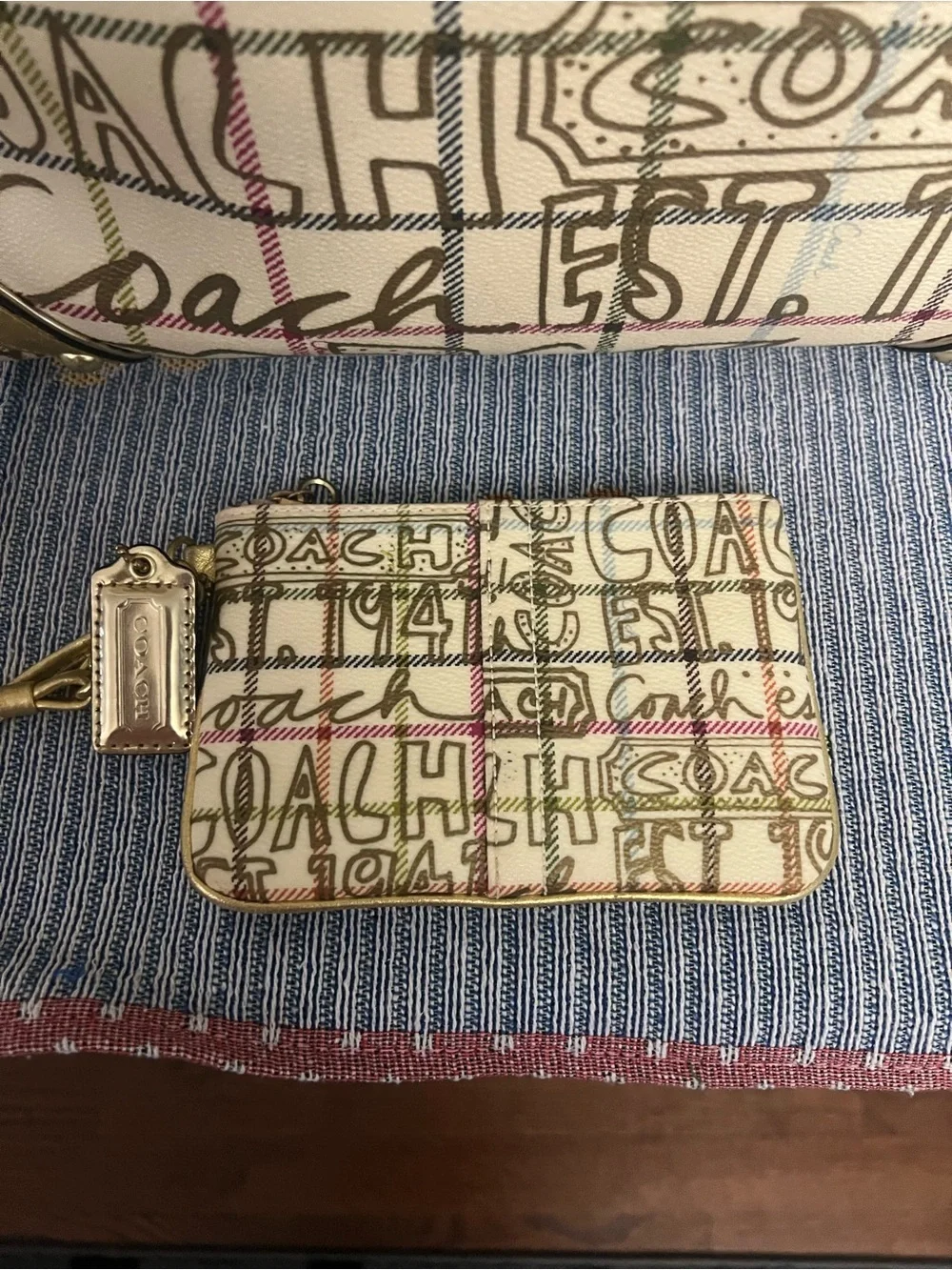 Coach 2009 Heritage Tattersall Graffiti  Golden Tote Bag & Matching Wristlet